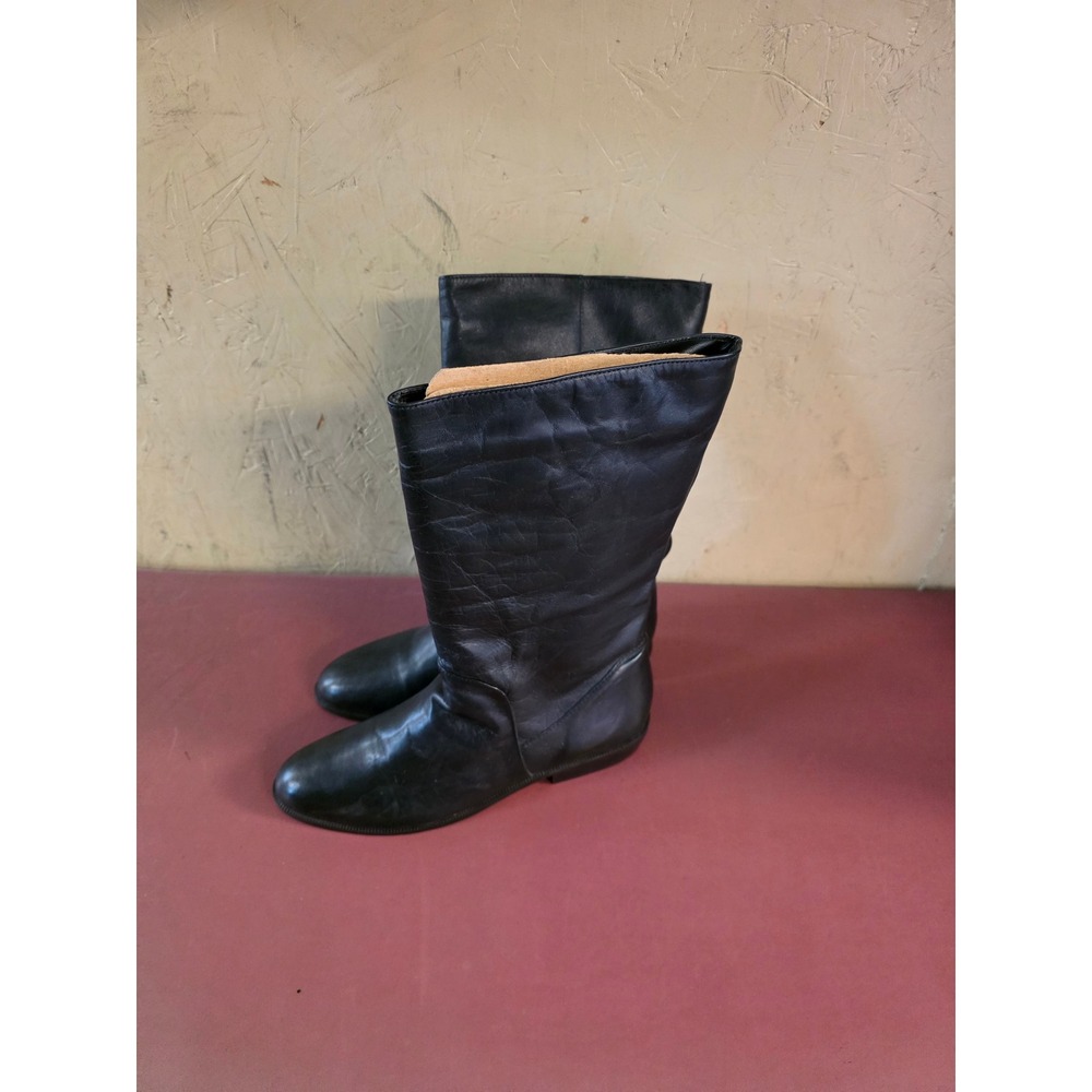 Bruno Valenti Black Leather Tall Pull On Boots Made in Brazil Womens 6.5